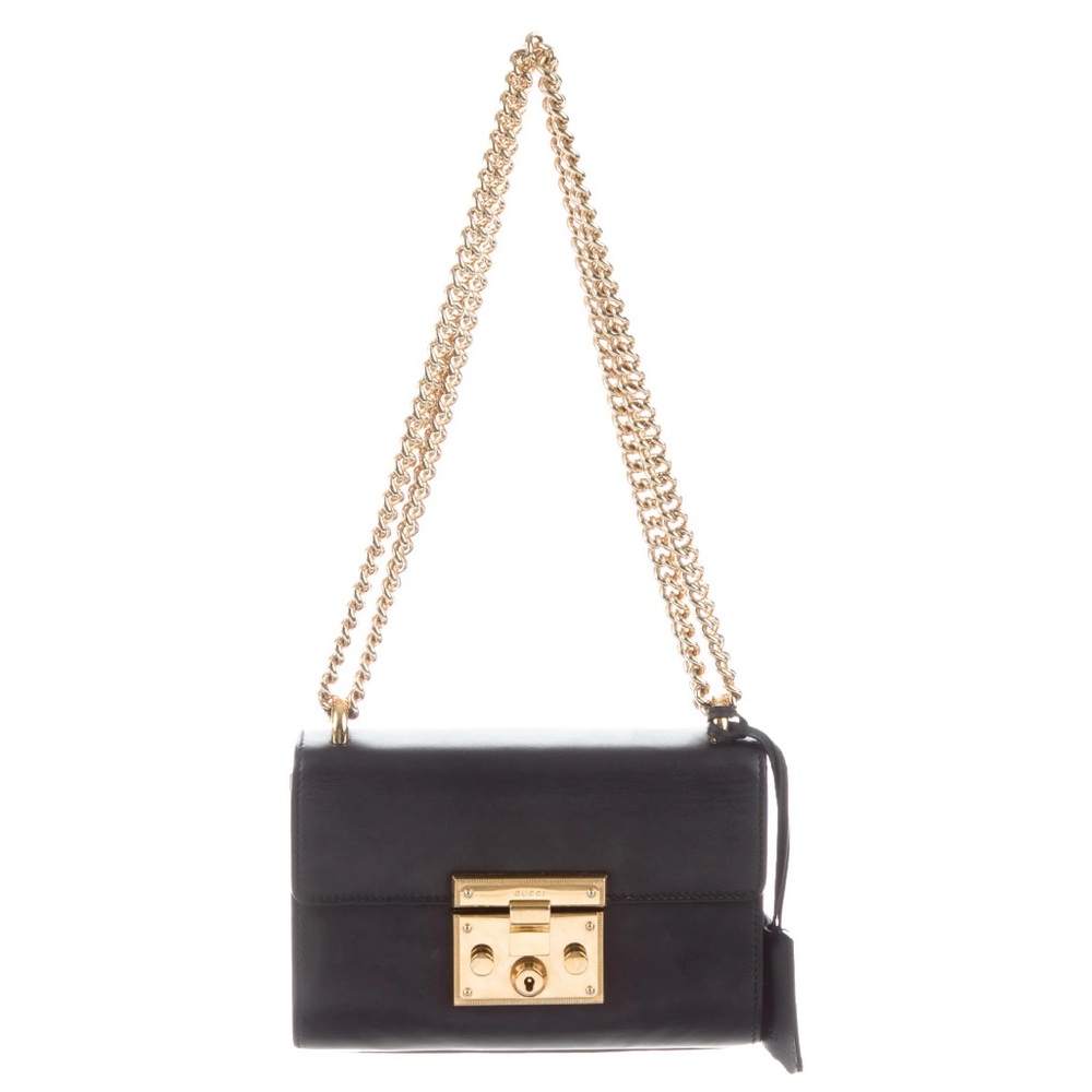 Gucci GG Black Leather Small Padlock Shoulder Bag Purse